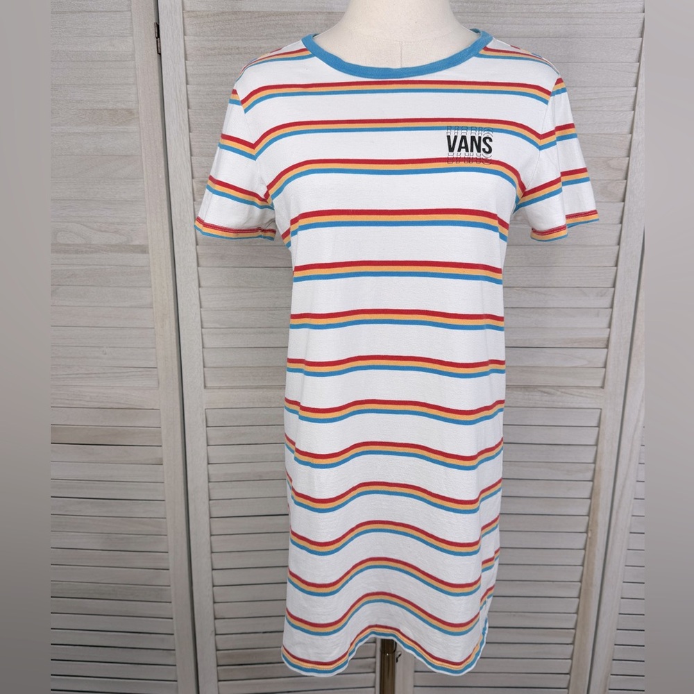 VANS T-Shirt Dress Short Sleeves White/Multi Stripe-XS